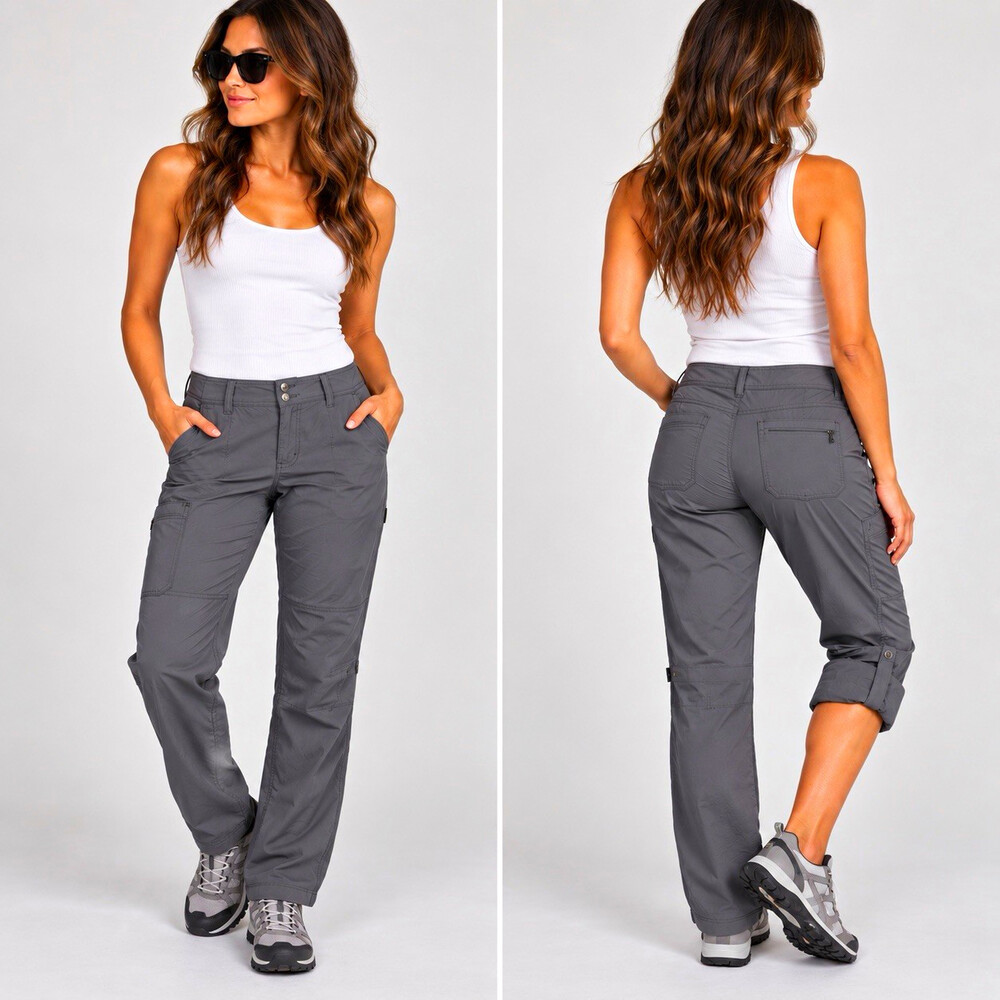 prAna Womens 12 Gray Convertible Hiking Pants Roll Tab Cargo Outdoor Boot Cut